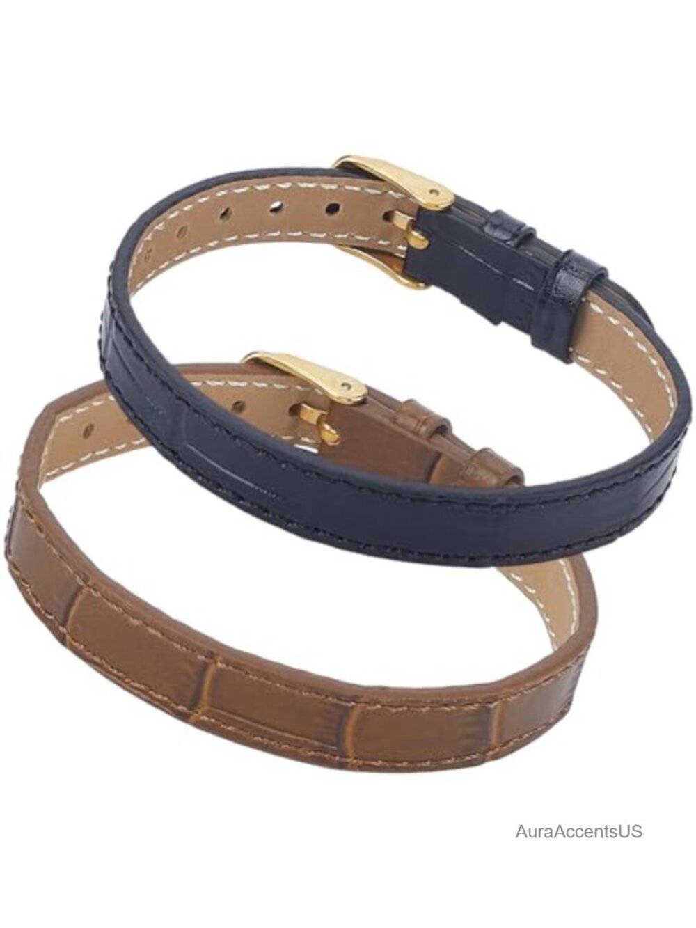 Adjustable Genuine Leather Cuff Bracelet Set with Gold Buckle